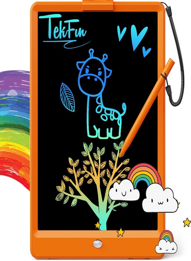 TEKFUN Toys for Girls Boys 10IN LCD Writing Tablet, Magic Doodle Board with Anti-Lost Stylus, Mess Free Coloring for Toddlers Drawing Pad, Toddler Travel Car Plane Trip Toys Gifts (Orange) - Image 1